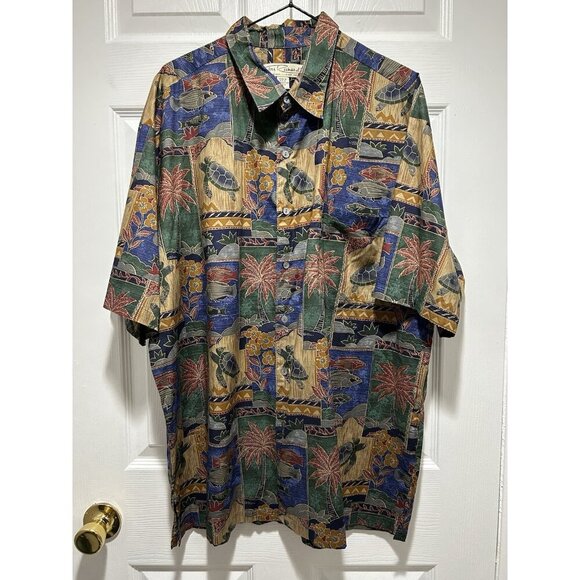 Tori Richard Size XL Men’s Hawaiian Shirt Fish Turtles Palm Trees Resort Beach - Picture 2 of 6